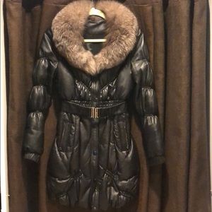 Fox fur, 81%down fill , chamois skin coat